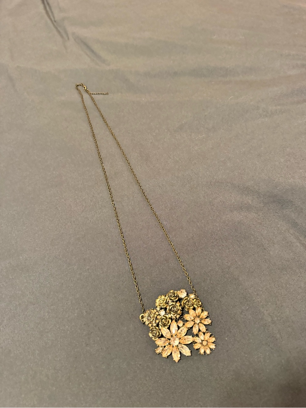 Gold Floral Cluster Pendant Necklace - Women Costume Jewelry